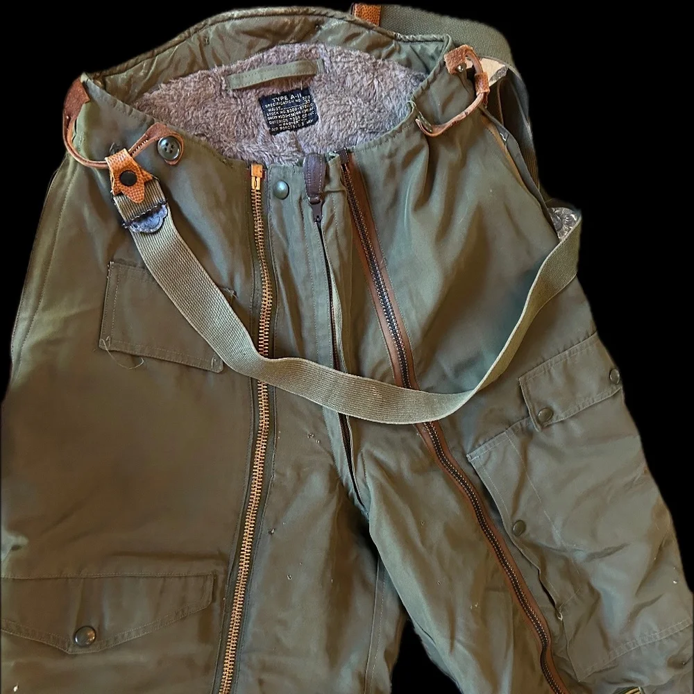 Vintage US ARMY AIR FORCES Flight Pants Mens 30 Green Type A-11 Bomber Shearling - Picture 3 of 17